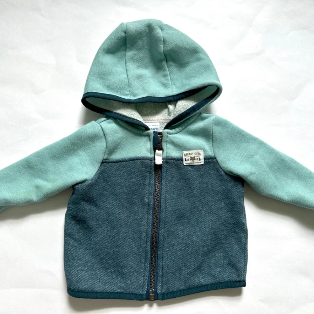 3 Piece Baby Boy Matching Set 3M Sweat Set & Onesie Blue Gray Fox